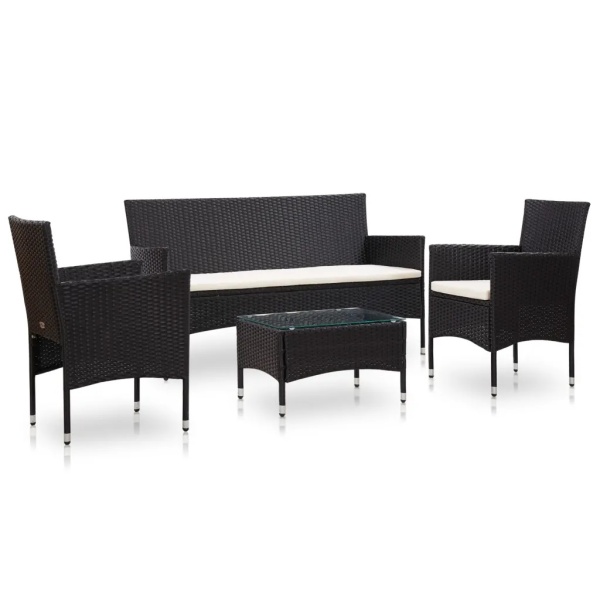 Set Mobilier De Grădină Cu Perne 4 Piese Negru Poliratan 45889